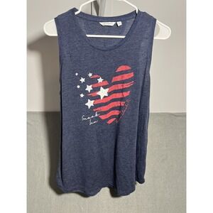 Camp David Women's Blue Snook Inn Marco Island FL Patriotic Heart Tank Top Size